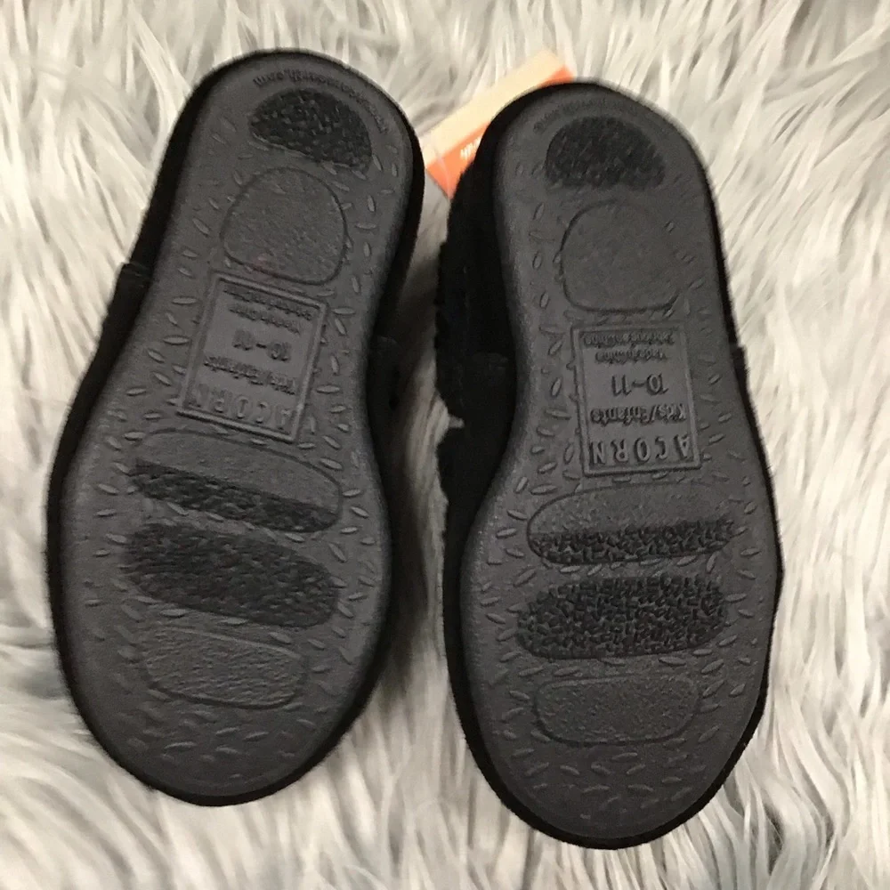 Acorn Sherpa fleece black kids slippers